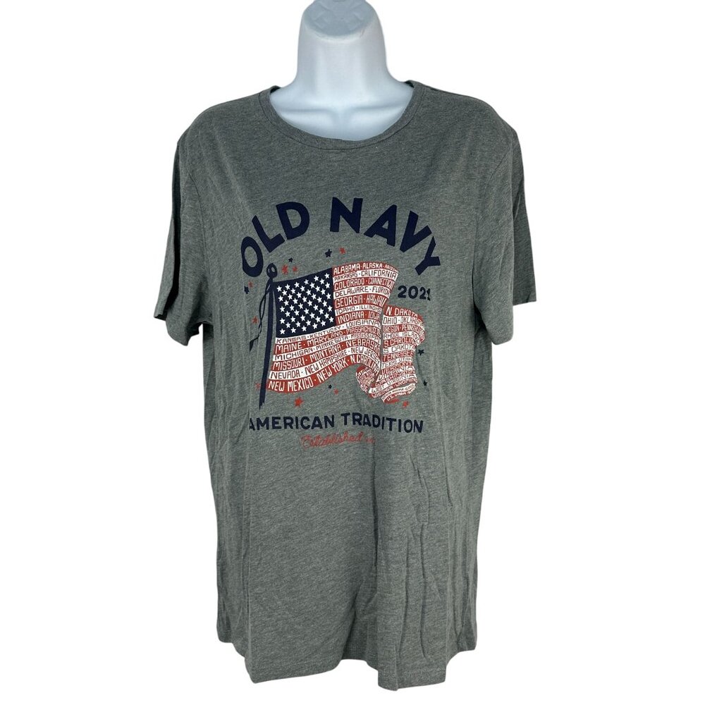 Old Navy American Tradition Graphic Tee 2021 Gray Short Sleeve Womens Medium